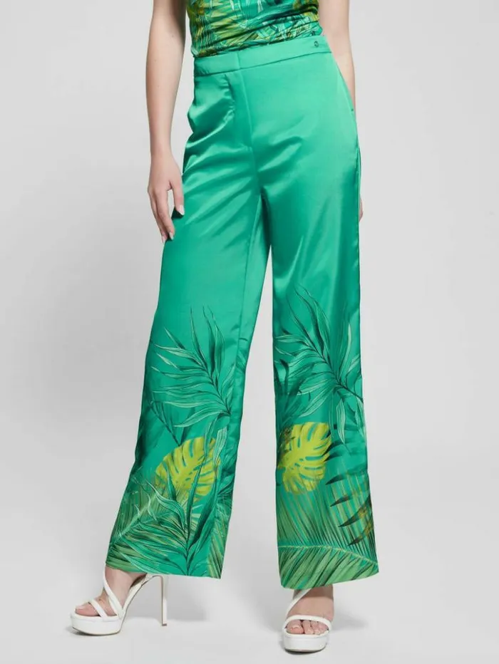 Women GUESS Bottoms Eco Brisilda WideLeg Pants Original Teal Monstera
