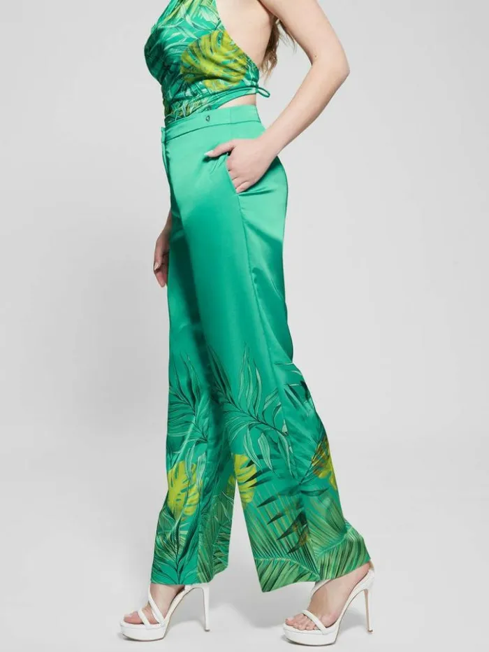 Women GUESS Bottoms Eco Brisilda WideLeg Pants Original Teal Monstera