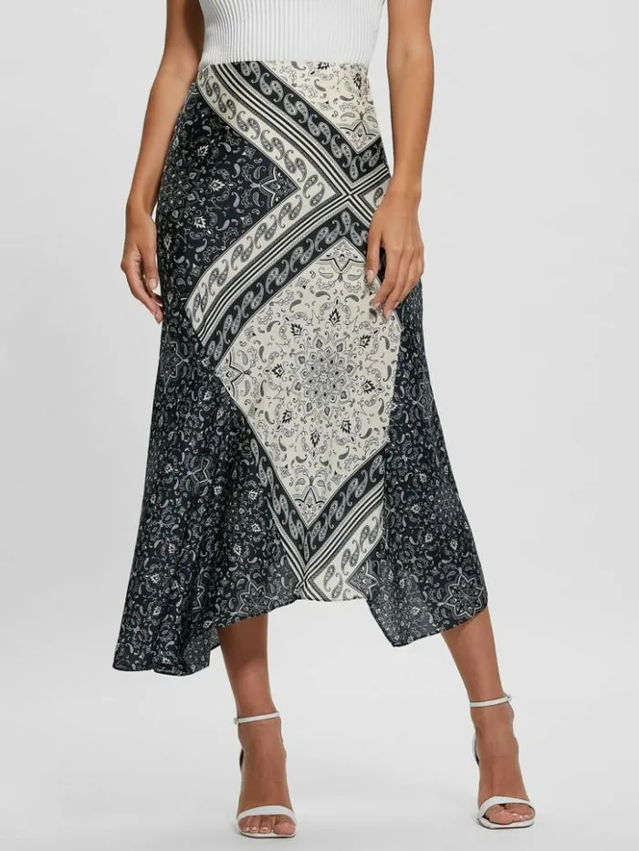 Women GUESS Bottoms Eco Katrina Printed Skirt Sashiko Square Bandana