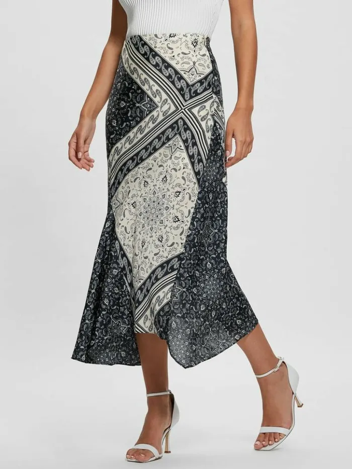 Women GUESS Bottoms Eco Katrina Printed Skirt Sashiko Square Bandana