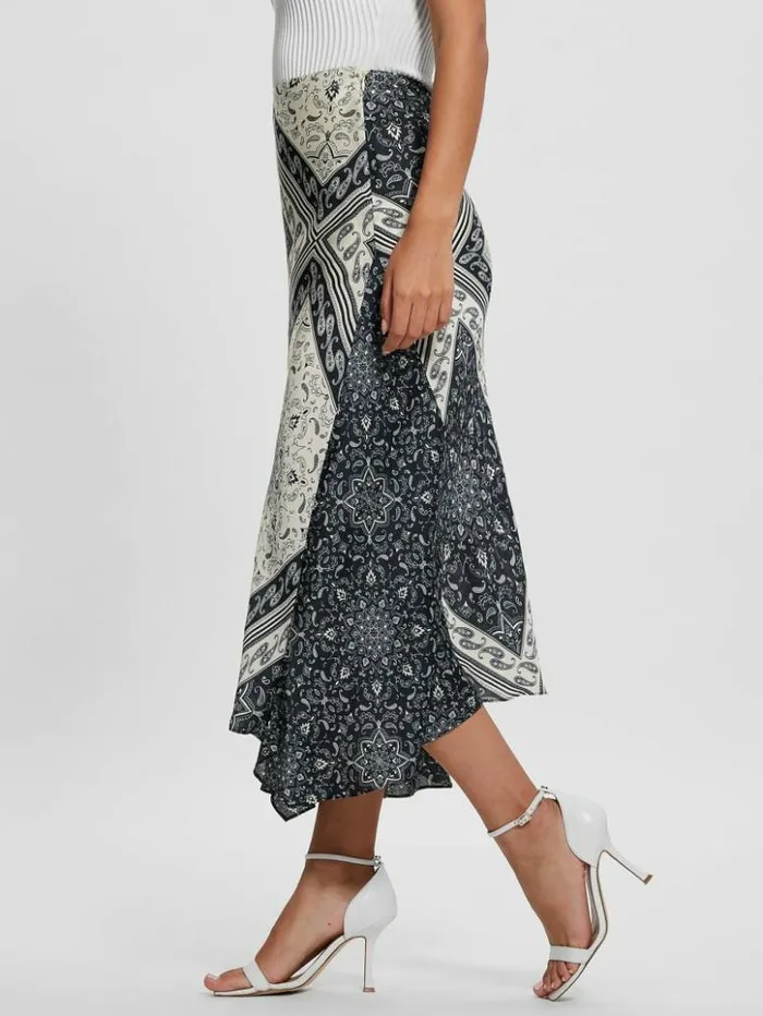 Women GUESS Bottoms Eco Katrina Printed Skirt Sashiko Square Bandana