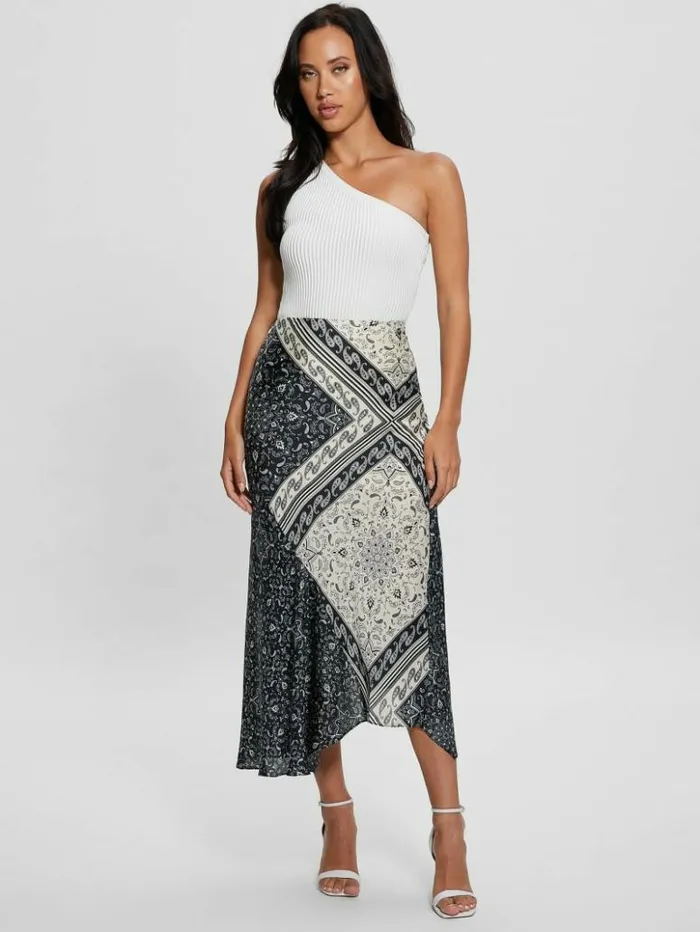 Women GUESS Bottoms Eco Katrina Printed Skirt Sashiko Square Bandana