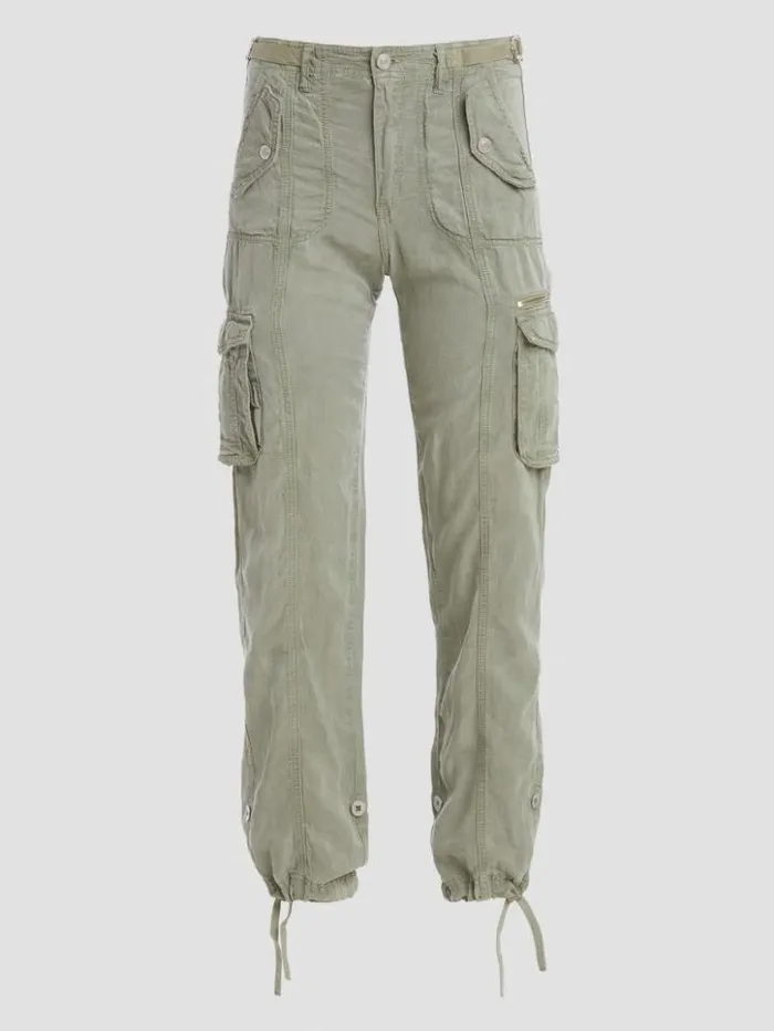 Women GUESS Bottoms Eco Nessi Linen Cargo Pants Ocean Sage Multi