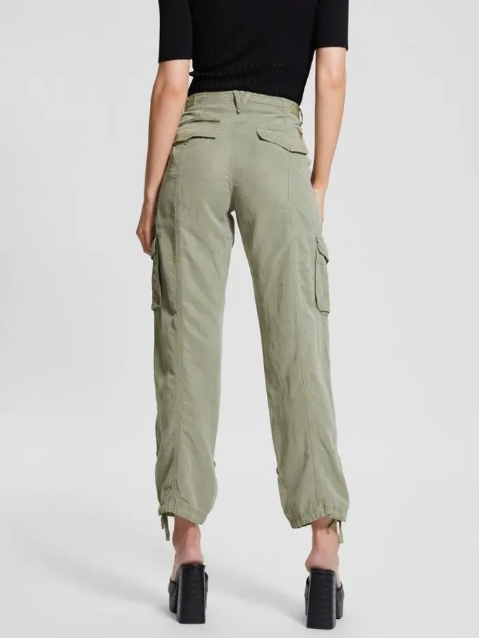 Women GUESS Bottoms Eco Nessi Linen Cargo Pants Ocean Sage Multi