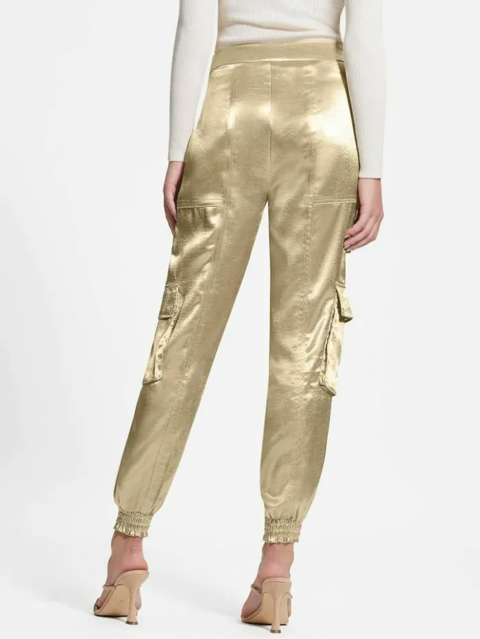 Women GUESS Bottoms Eco Soundwave Satin Cargo Pants Cemento