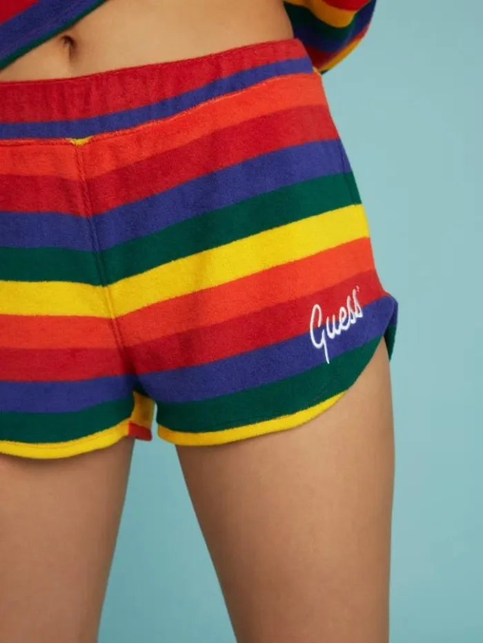Women GUESS Bottoms FriendsWithYou Striped Shorts Fwy Saffron Tea Stripe