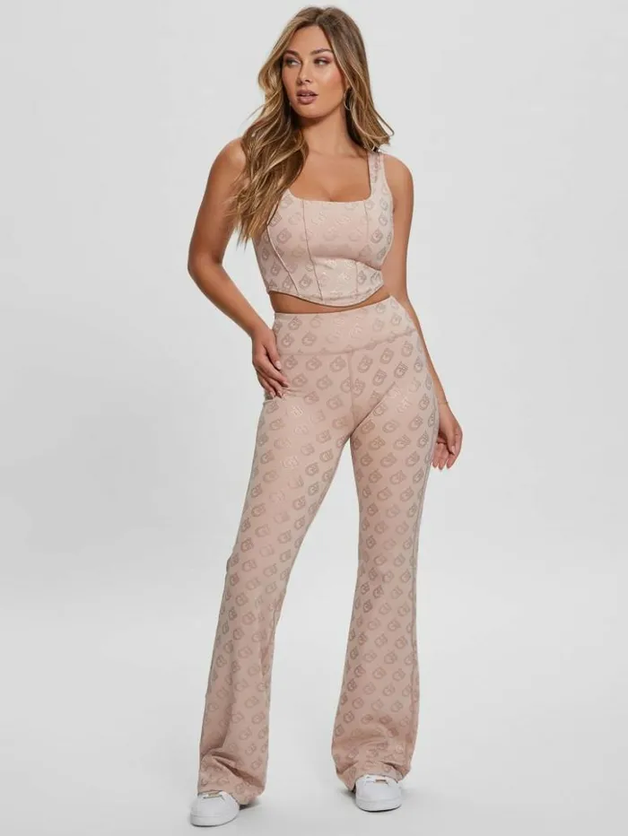 Women GUESS Bottoms Gj Logomania Flared Leggings Small Moka Gj Outline