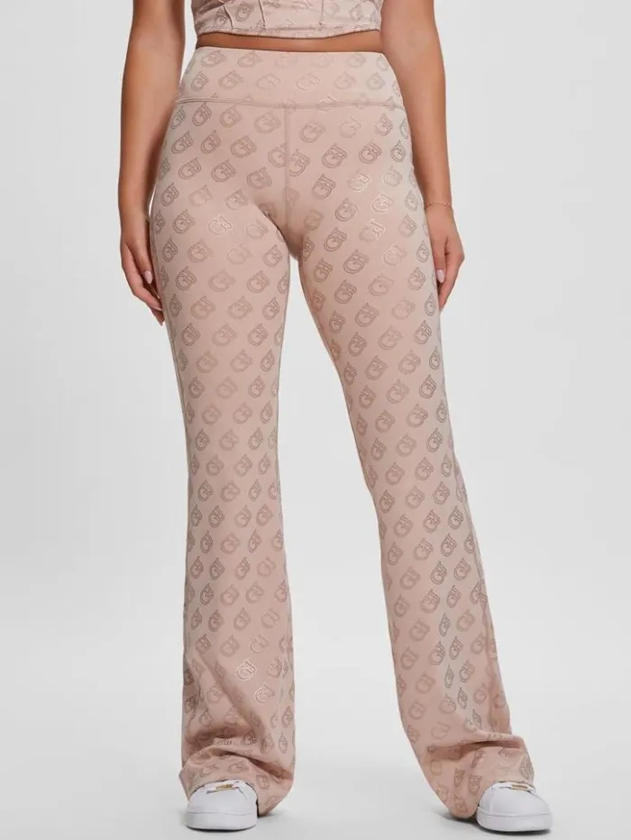 Women GUESS Bottoms Gj Logomania Flared Leggings Small Moka Gj Outline