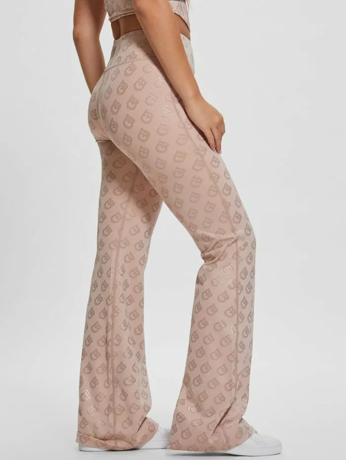Women GUESS Bottoms Gj Logomania Flared Leggings Small Moka Gj Outline