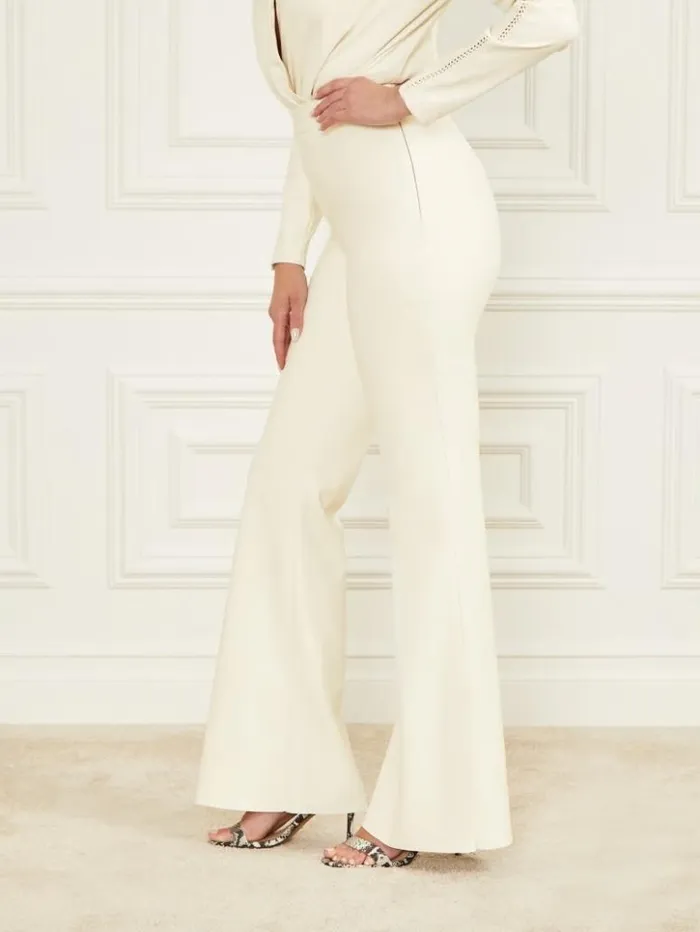 Women GUESS Bottoms Hype FauxLeather Flared Pant Pale Pearl
