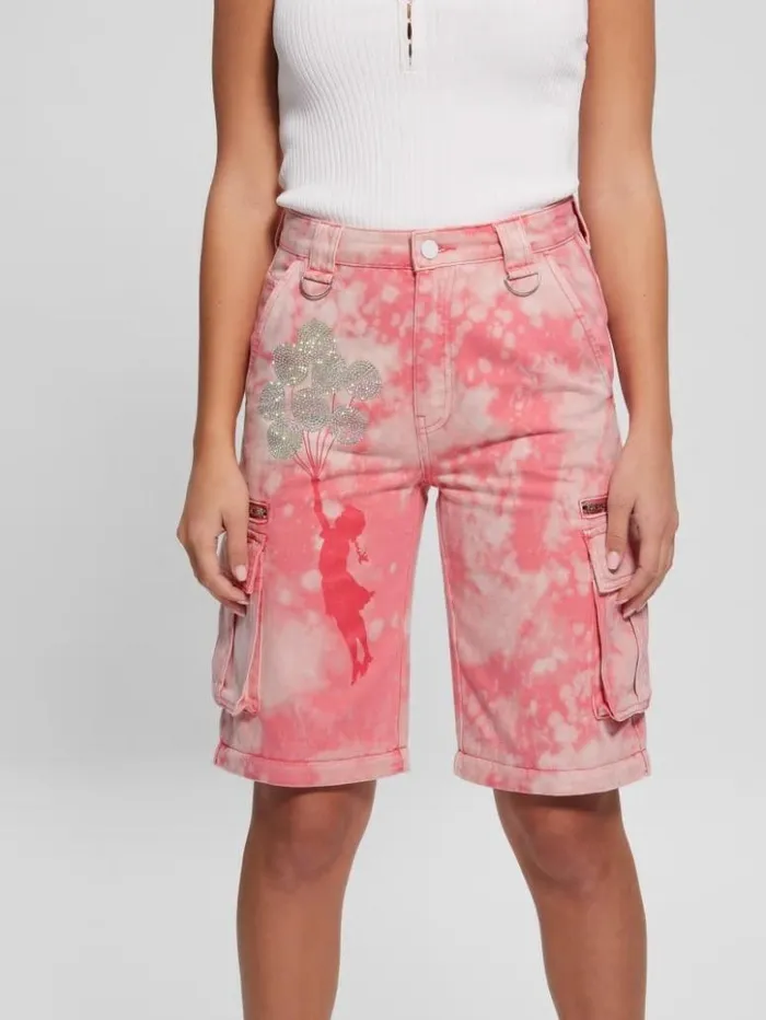 Women GUESS Bottoms Malia Convertible WideLeg Cargo Pants Morning Pink Tie Dye Women GUESS Bottoms Malia Convertible WideLeg Cargo Pants Morning Pink Tie Dye