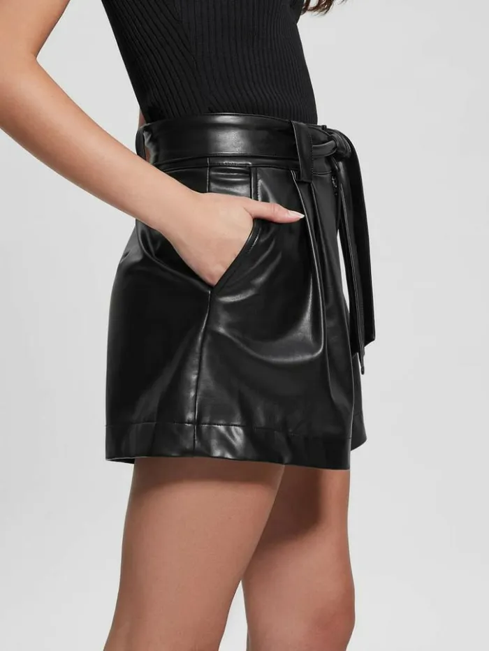 Women GUESS Bottoms Mariah FauxLeather Shorts Jet Black Multi
