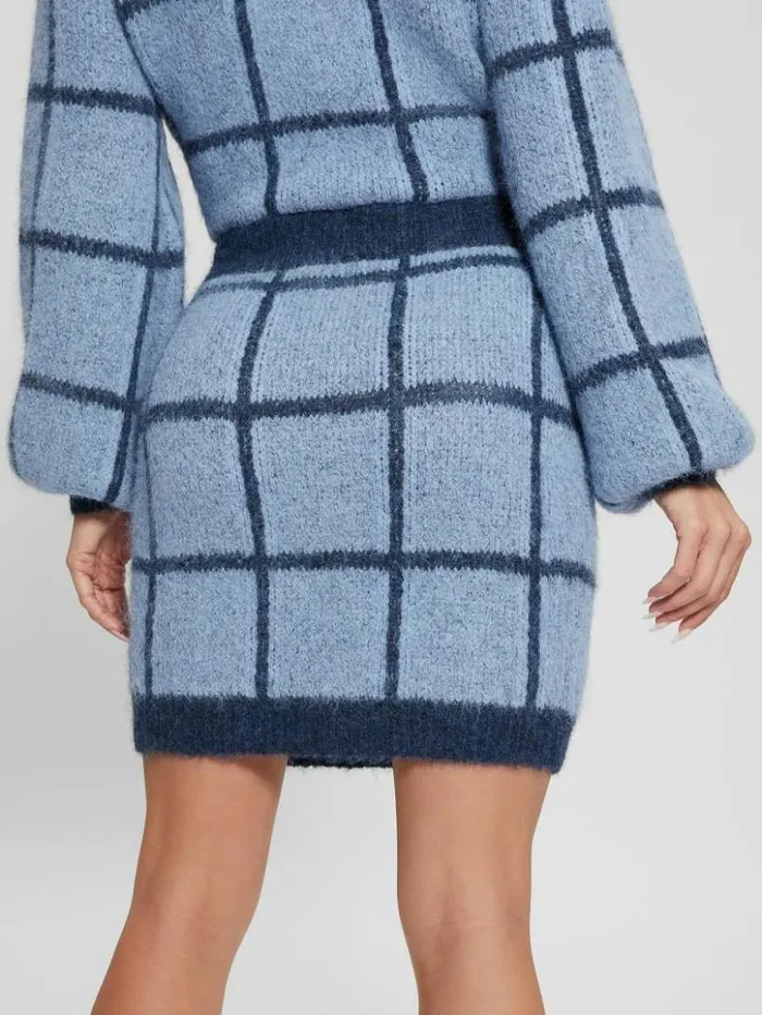 Women GUESS Bottoms Nadia Plaid Sweater Skirt Blue Check
