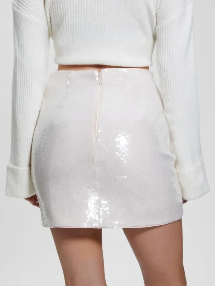 Women GUESS Bottoms Pelari Sequin Mini Skirt Pearl Powder Multi