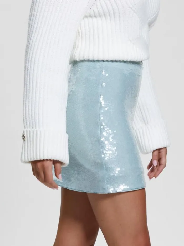 Women GUESS Bottoms Pelari Sequin Mini Skirt Silk Gray Multi