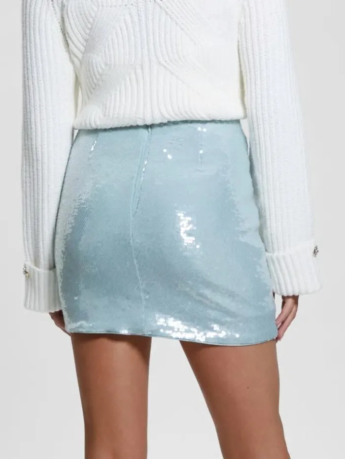 Women GUESS Bottoms Pelari Sequin Mini Skirt Silk Gray Multi