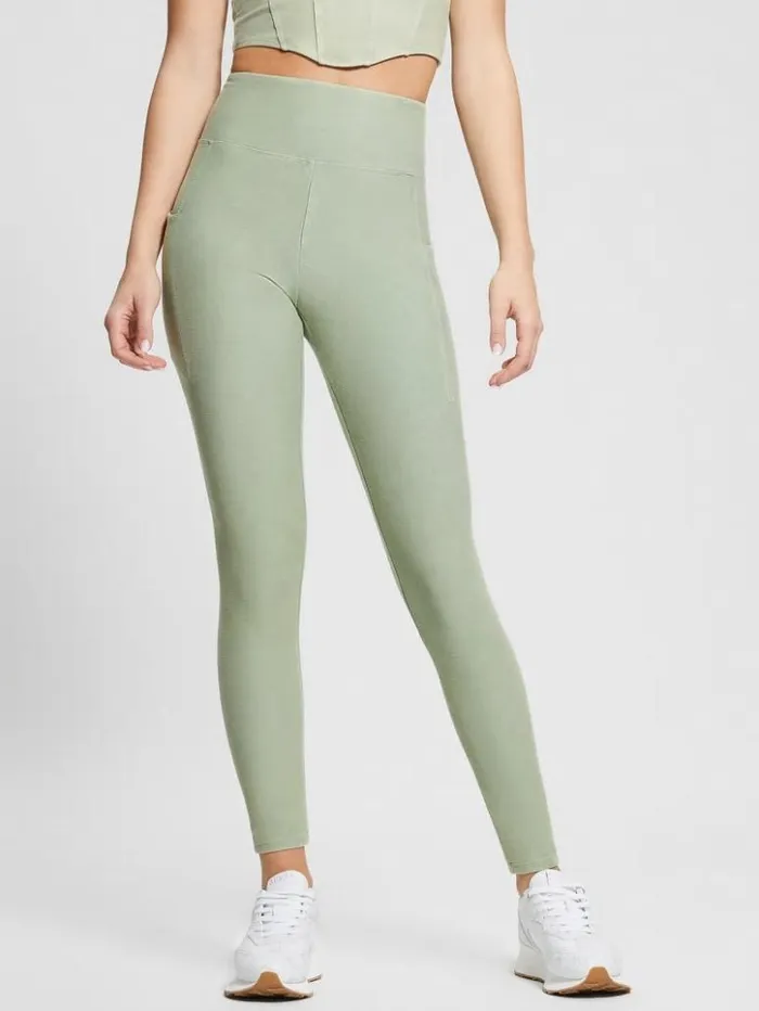 Women GUESS Bottoms Washed Active Legging Colored Green Multi
