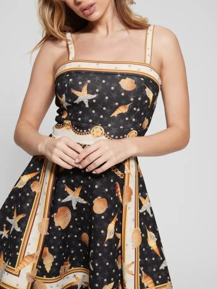 Women GUESS Dresses and Jumpsuits Andreanne Mini Dress Black Shell Print