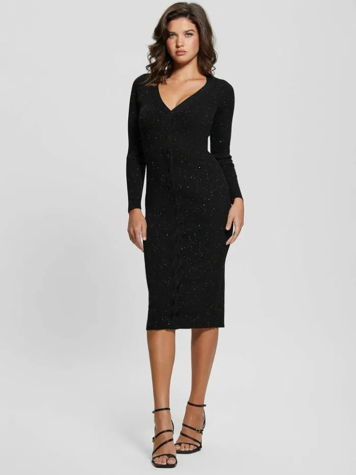 Women GUESS Dresses and Jumpsuits Celia Sequin Sweater Dress Jet Black Multi