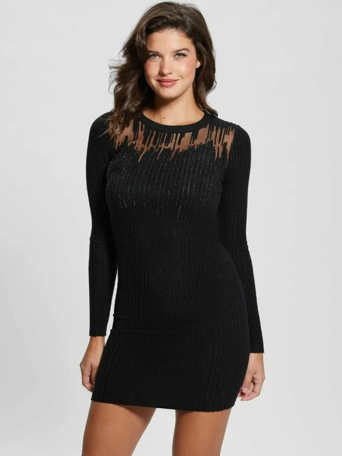 Women GUESS Dresses and Jumpsuits Claudine Shimmer Sweater Dress Black