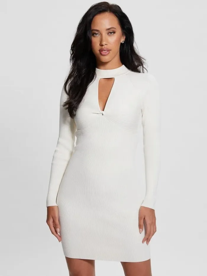 Women GUESS Dresses and Jumpsuits Eco Cambria Mock Neck Cutout Dress Dove White Women GUESS Dresses and Jumpsuits Eco Cambria Mock Neck Cutout Dress Dove White