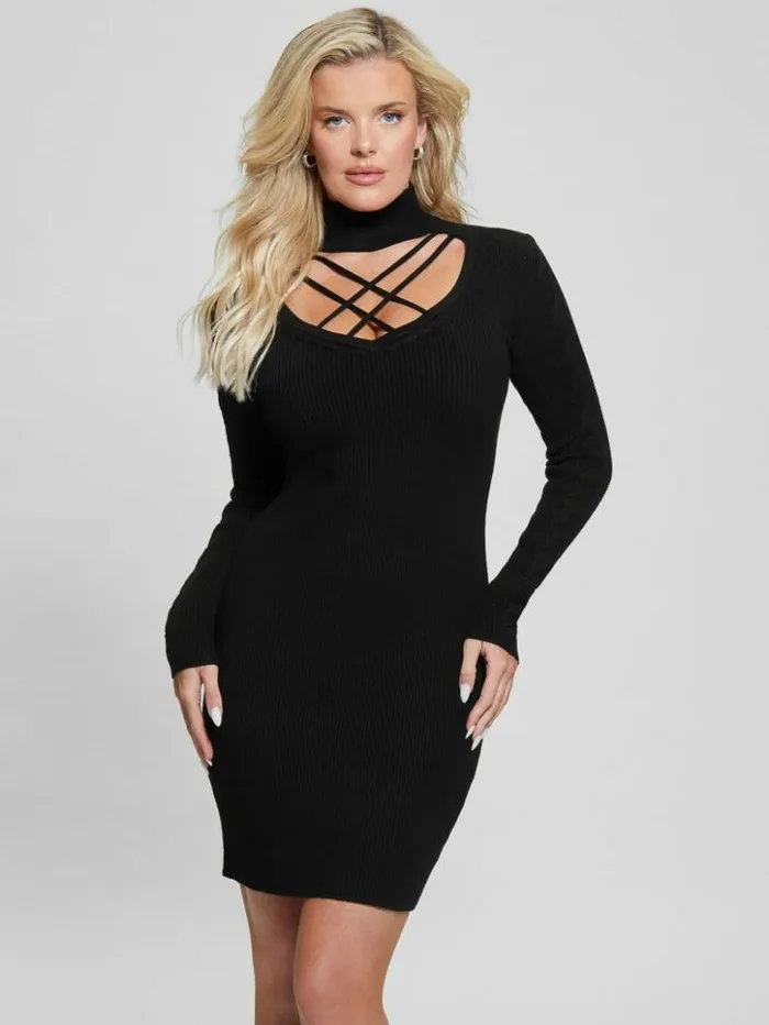 Women GUESS Dresses and Jumpsuits Eco Dylan Mock Neck Cutout Dress Black