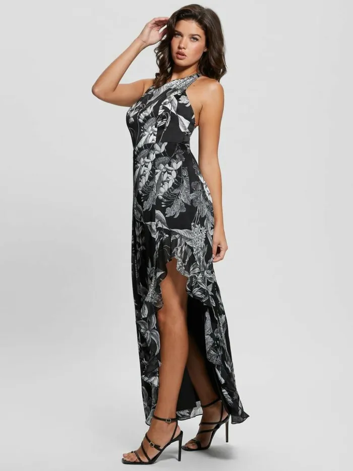 Women GUESS Dresses and Jumpsuits Eco Evangelina Maxi Dress Phantom Flora Print Black Women GUESS Dresses and Jumpsuits Eco Evangelina Maxi Dress Phantom Flora Print Black
