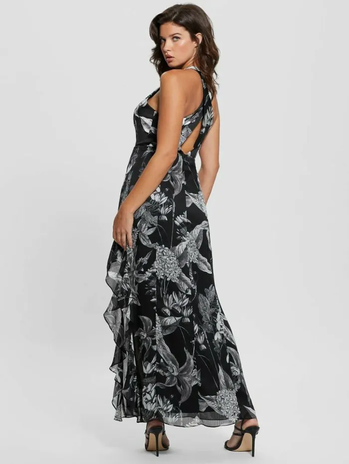 Women GUESS Dresses and Jumpsuits Eco Evangelina Maxi Dress Phantom Flora Print Black Women GUESS Dresses and Jumpsuits Eco Evangelina Maxi Dress Phantom Flora Print Black