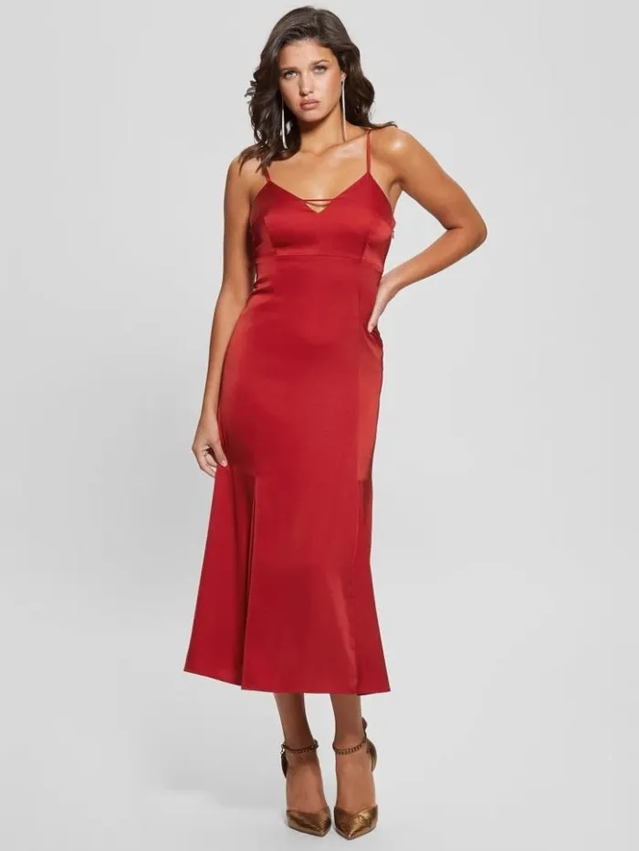 Women GUESS Dresses and Jumpsuits Eco Monique Satin Dress Chili Red
