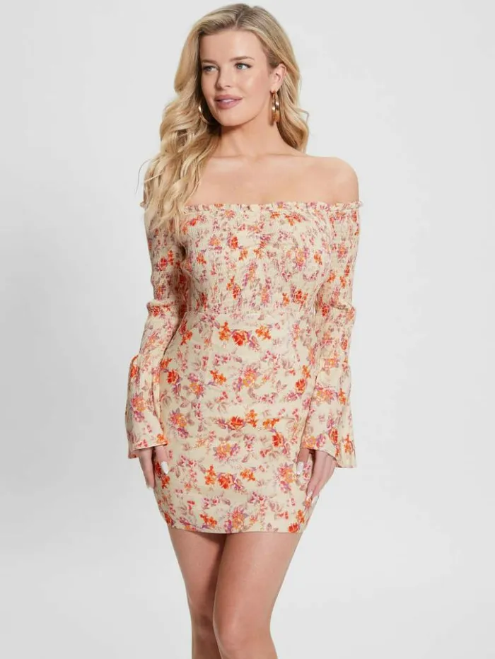 Women GUESS Dresses and Jumpsuits Eco OfftheShoulder Hailey Dress Catalina Mini Blooms Women GUESS Dresses and Jumpsuits Eco OfftheShoulder Hailey Dress Catalina Mini Blooms