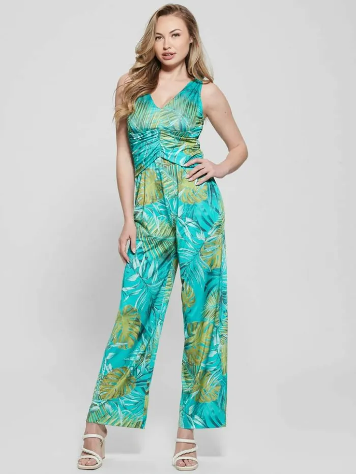Women GUESS Dresses and Jumpsuits Eco Poplia Printed Jumpsuit Original Teal Monstera Women GUESS Dresses and Jumpsuits Eco Poplia Printed Jumpsuit Original Teal Monstera