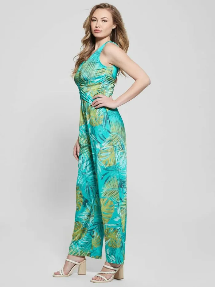 Women GUESS Dresses and Jumpsuits Eco Poplia Printed Jumpsuit Original Teal Monstera Women GUESS Dresses and Jumpsuits Eco Poplia Printed Jumpsuit Original Teal Monstera