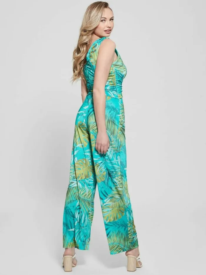 Women GUESS Dresses and Jumpsuits Eco Poplia Printed Jumpsuit Original Teal Monstera Women GUESS Dresses and Jumpsuits Eco Poplia Printed Jumpsuit Original Teal Monstera