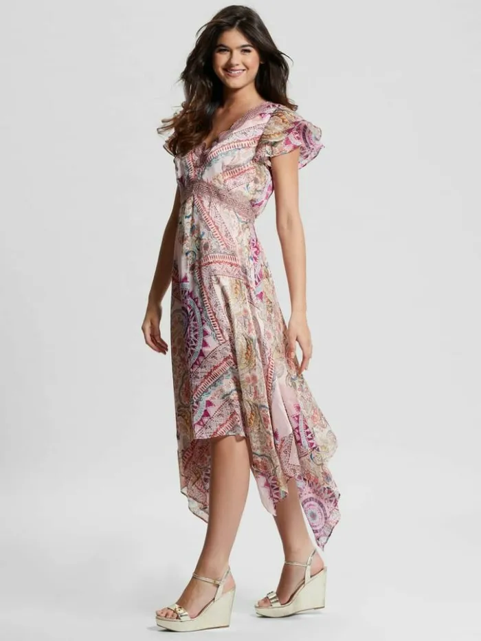 Women GUESS Dresses and Jumpsuits Eco Tania Chiffon Midi Dress Carousel Print Women GUESS Dresses and Jumpsuits Eco Tania Chiffon Midi Dress Carousel Print