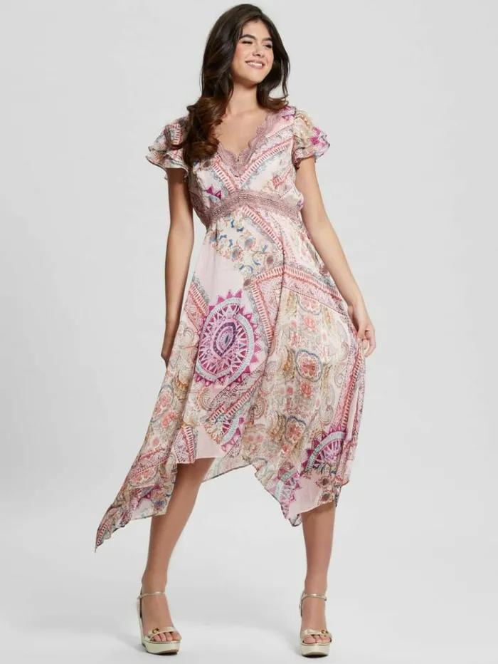 Women GUESS Dresses and Jumpsuits Eco Tania Chiffon Midi Dress Carousel Print Women GUESS Dresses and Jumpsuits Eco Tania Chiffon Midi Dress Carousel Print