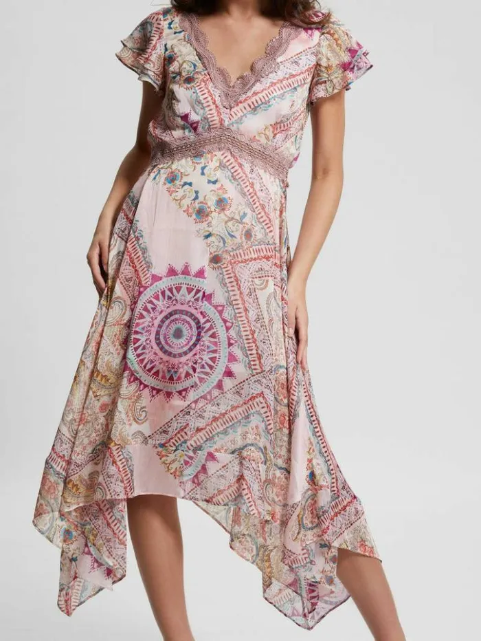 Women GUESS Dresses and Jumpsuits Eco Tania Chiffon Midi Dress Carousel Print Women GUESS Dresses and Jumpsuits Eco Tania Chiffon Midi Dress Carousel Print