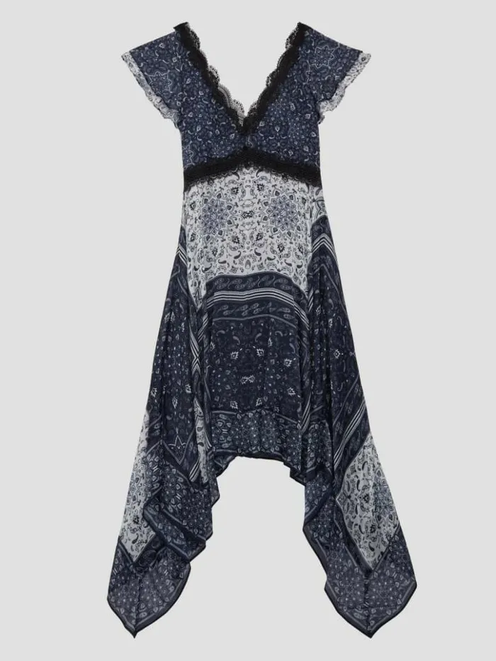 Women GUESS Dresses and Jumpsuits Eco Tania Chiffon Midi Dress Sashiko Bandana Print Women GUESS Dresses and Jumpsuits Eco Tania Chiffon Midi Dress Sashiko Bandana Print