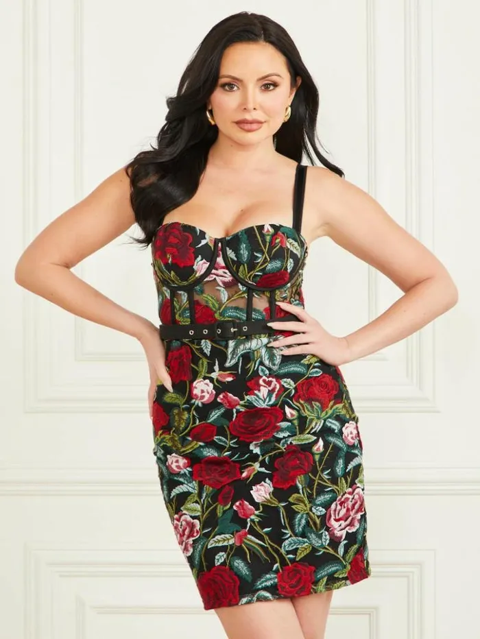 Women GUESS Dresses and Jumpsuits Embroidered Floral Corset Dress Black Floral Multi Women GUESS Dresses and Jumpsuits Embroidered Floral Corset Dress Black Floral Multi