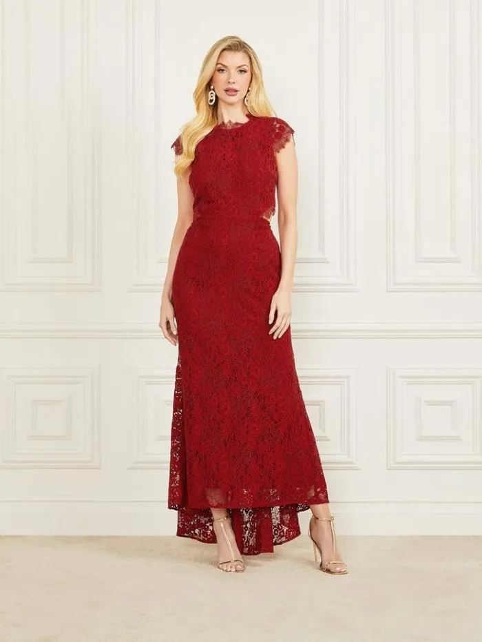 Women GUESS Dresses and Jumpsuits Hannah Lace Maxi Dress Lacquer Red A503