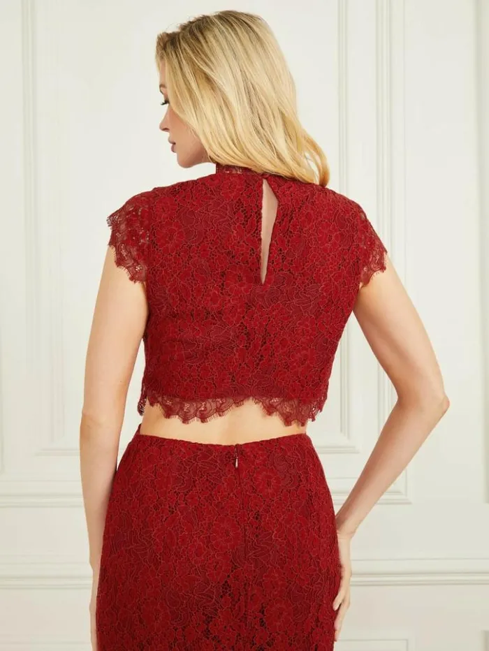 Women GUESS Dresses and Jumpsuits Hannah Lace Maxi Dress Lacquer Red A503