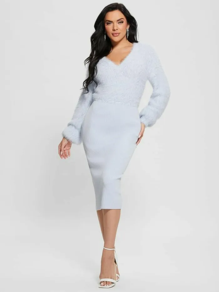Women GUESS Dresses and Jumpsuits Kari VNeck Sweater Dress Sky High Multi