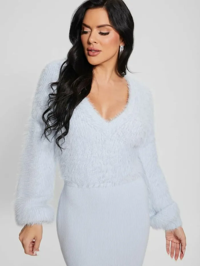 Women GUESS Dresses and Jumpsuits Kari VNeck Sweater Dress Sky High Multi