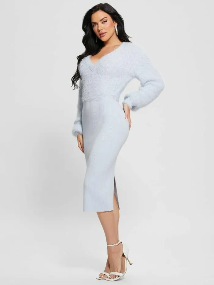 Women GUESS Dresses and Jumpsuits Kari VNeck Sweater Dress Sky High Multi