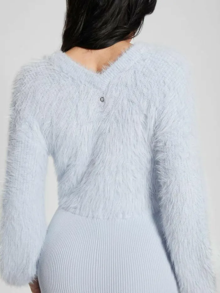 Women GUESS Dresses and Jumpsuits Kari VNeck Sweater Dress Sky High Multi