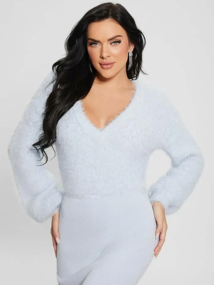 Women GUESS Dresses and Jumpsuits Kari VNeck Sweater Dress Sky High Multi