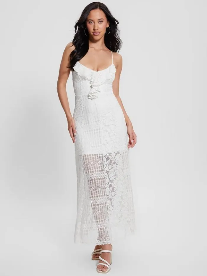 Women GUESS Dresses and Jumpsuits Kellie Lace Maxi Dress Cream White