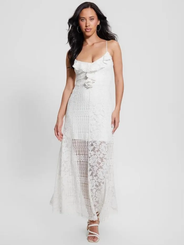 Women GUESS Dresses and Jumpsuits Kellie Lace Maxi Dress Cream White