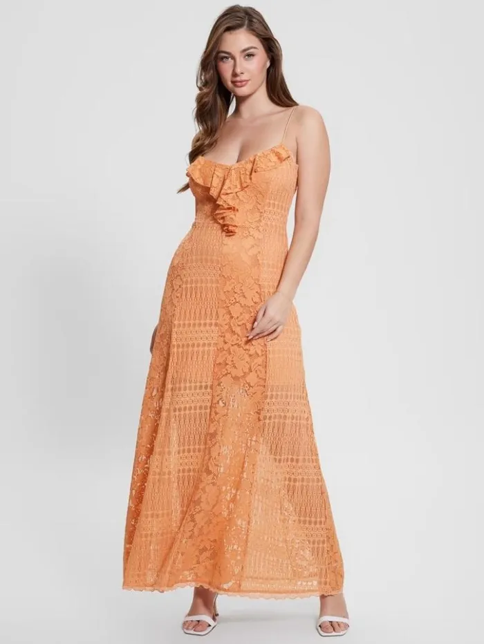Women GUESS Dresses and Jumpsuits Kellie Lace Maxi Dress Sweet Peach