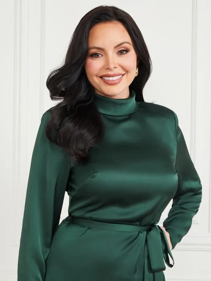 Women GUESS Dresses and Jumpsuits Kier Satin Dress Alpine Grove