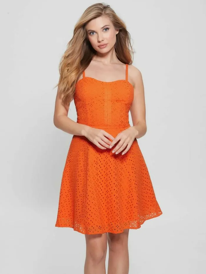 Women GUESS Dresses and Jumpsuits Leena Eyelet Mini Dress Orange Slushie
